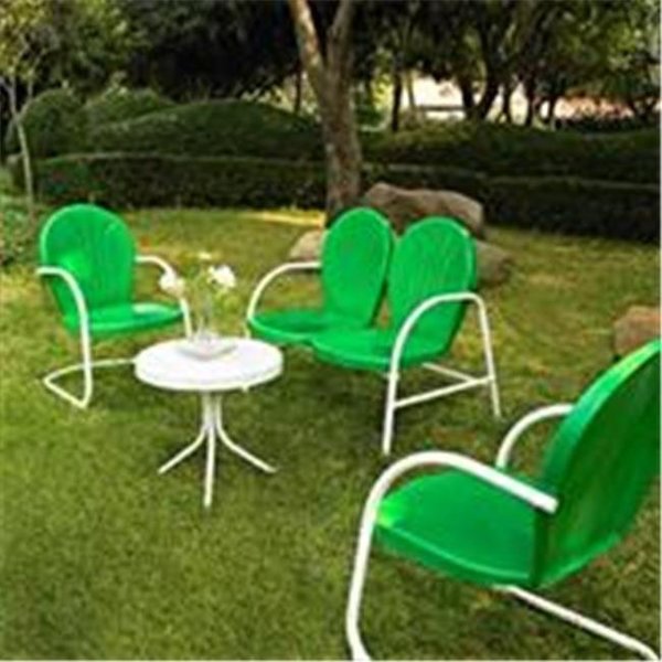 Modern Marketing Crosley Furniture KO10001GR Griffith 4 Piece Metal Outdoor Conversation Seating Set - Loveseat and 2 Chairs in Grasshopper Greeen Finish with Side Table in White Finish KO10001GR